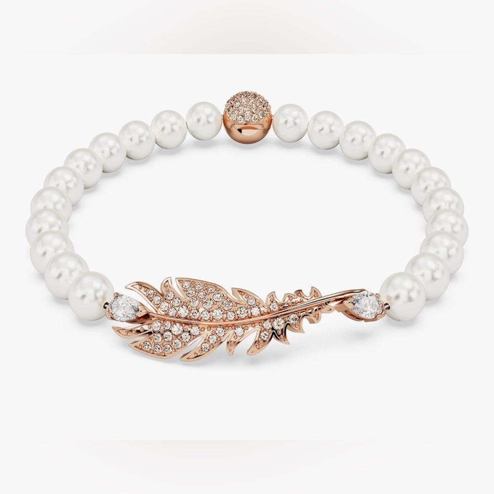 Swarovski Rose Gold and White‎ Crystal Bracelet with Feather Design